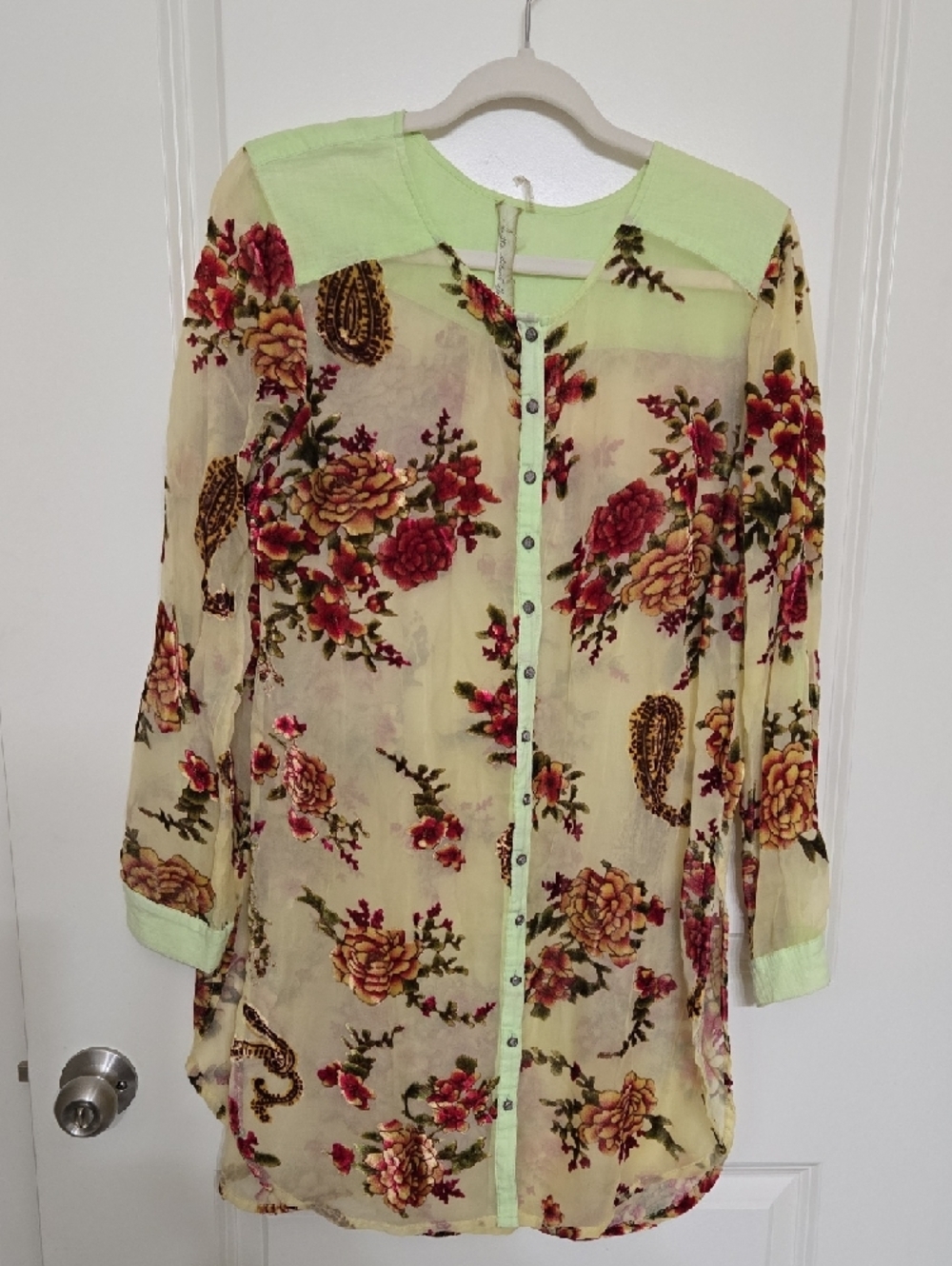 Aratta Sheer Light Green Floral Button-Front Blouse - Picture 2 of 5